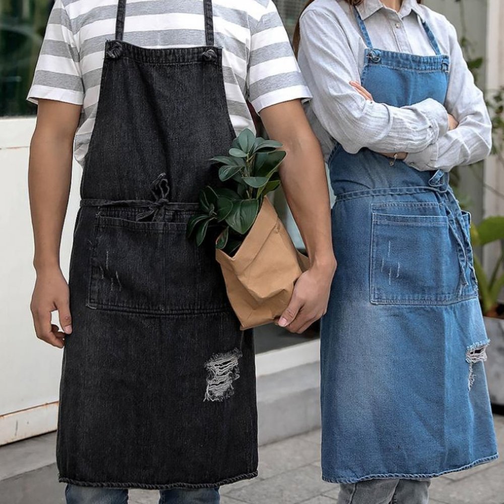 Washed Denim Work Apron with cross back strap